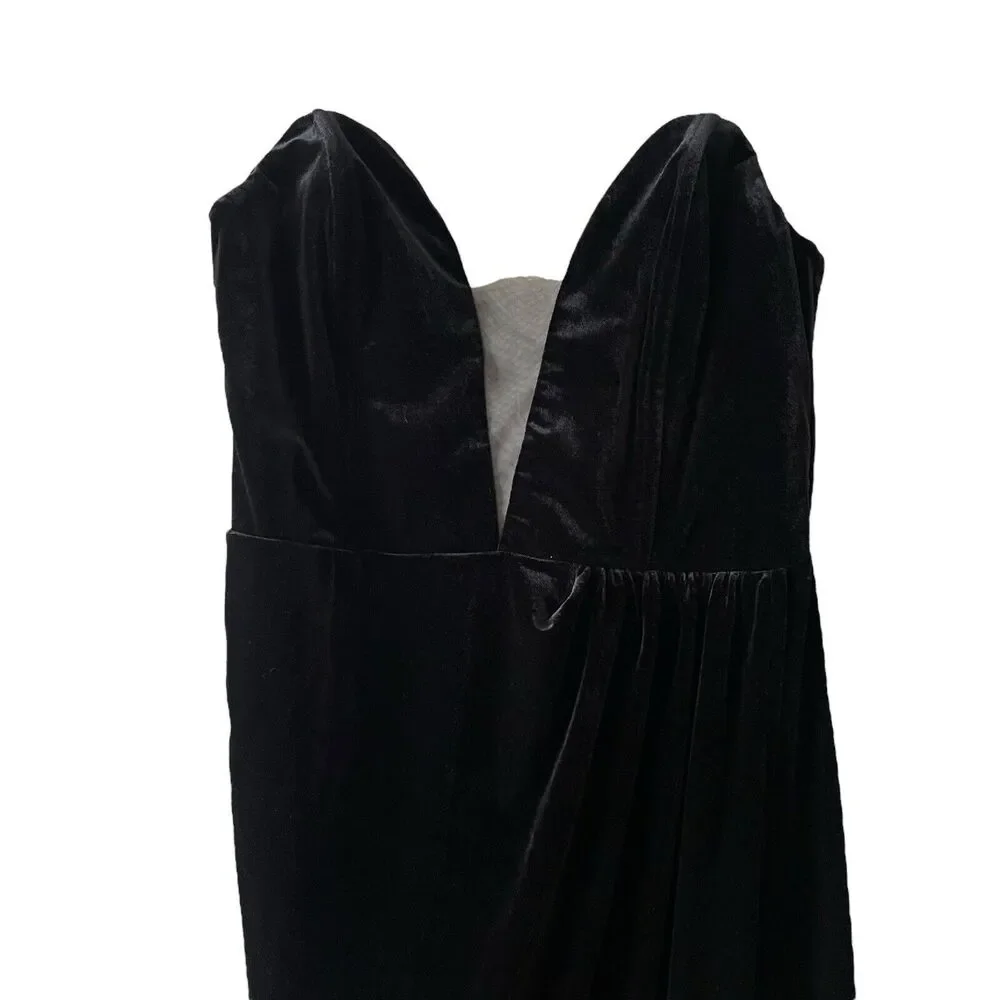 Lulus XL My Dream Come True Velvet Strapless Maxi Dress Black Slit Long - Picture 5 of 13